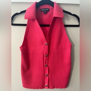 Nautica Sleeveless Collared Button-Front Knit Tank - Hot Pink